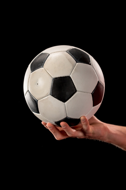 pelota de fútbol en la mano - Foto, Imagen