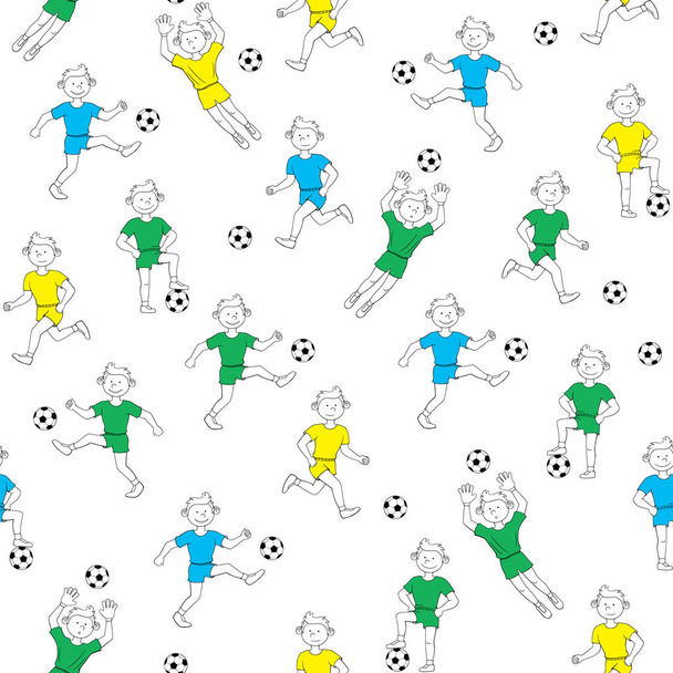 seamless pattern boy playing football - Vector, Image