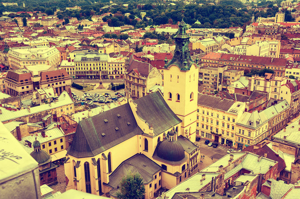 Lviv, Ukraine old city top view panorama with Latin Cathedral - Foto, imagen