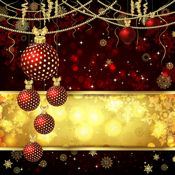 Christmas card with Christmas balls, Christmas decor, snowflakes.  - Vettoriali, immagini