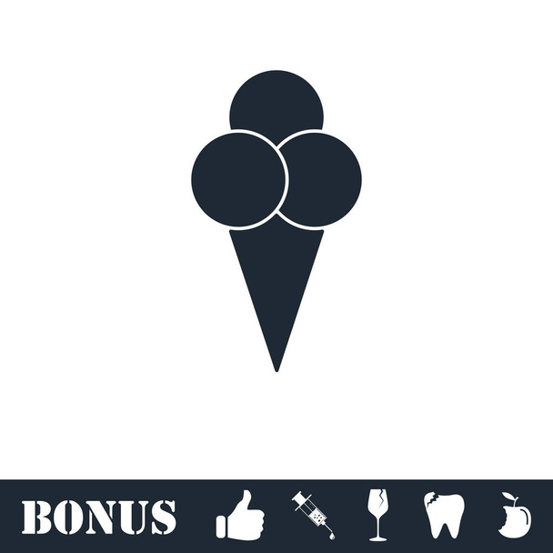 Ice cream balls in waffle cone icon flat - Vector, Image