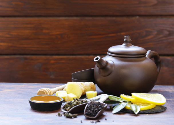 Zencefil, limon ve bal ile çay seti - Fotoğraf, Görsel