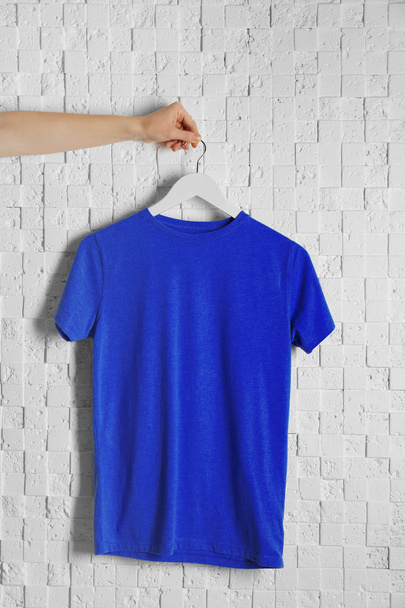 Blank blue t-shirt - Fotoğraf, Görsel