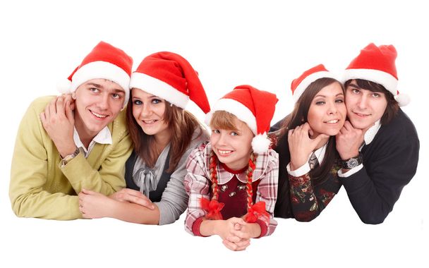 mutlu bir aile ile Noel Baba şapkası, çocuk. - Fotoğraf, Görsel
