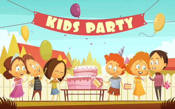 Kids Party Cartoon achtergrond - Vector, afbeelding