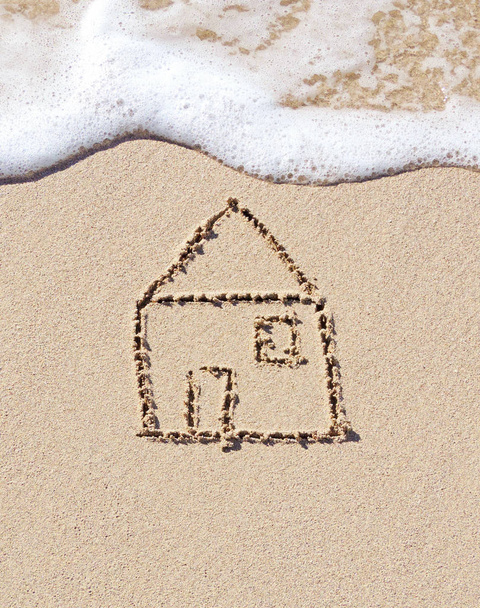 Drawing of a house in the sand - Photo, Image