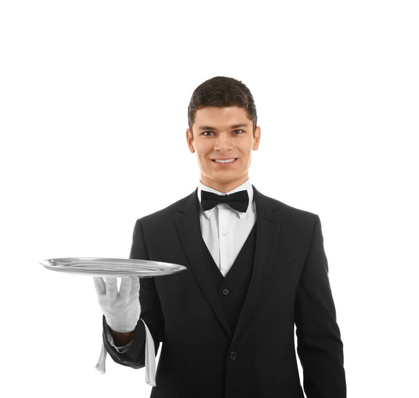 Male waiter holding tray - Zdjęcie, obraz