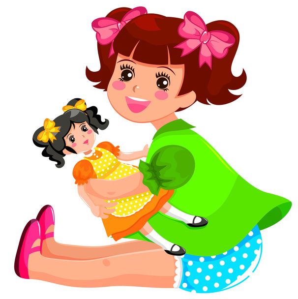 κορίτσι και κούκλα - Διάνυσμα, εικόνα