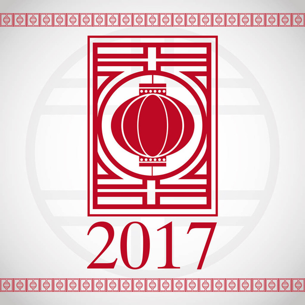 κινέζικο νέο έτος 2017 κόκκινο φανάρι χαιρετισμό - Διάνυσμα, εικόνα