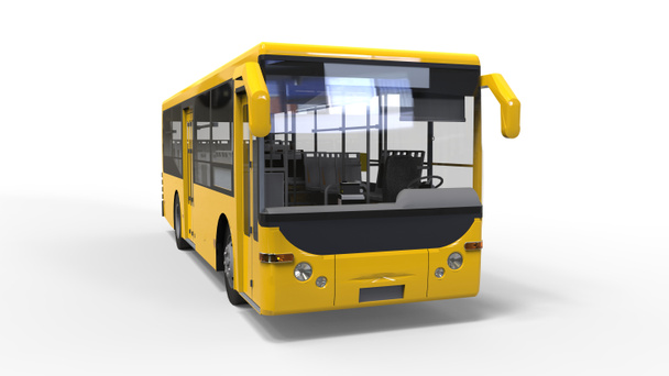 Pequeño autobús urbano amarillo sobre un fondo blanco. renderizado 3d. - Foto, imagen