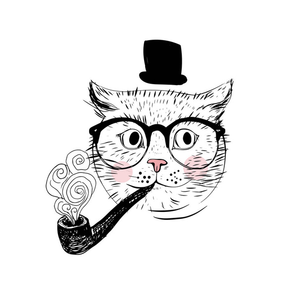 Cute Cat smoke pipe  - Vektor, obrázek