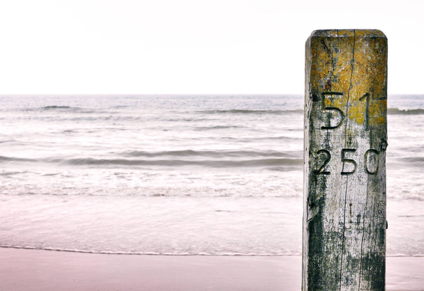 pilar de madeira na praia
 - Foto, Imagem