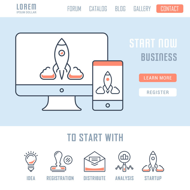 Site Banner e Landing Page Startup
 - Vetor, Imagem