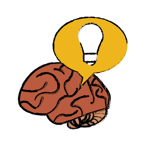 σκίτσο του εγκεφάλου σκέψης ιδέα κίτρινο φούσκα - Διάνυσμα, εικόνα