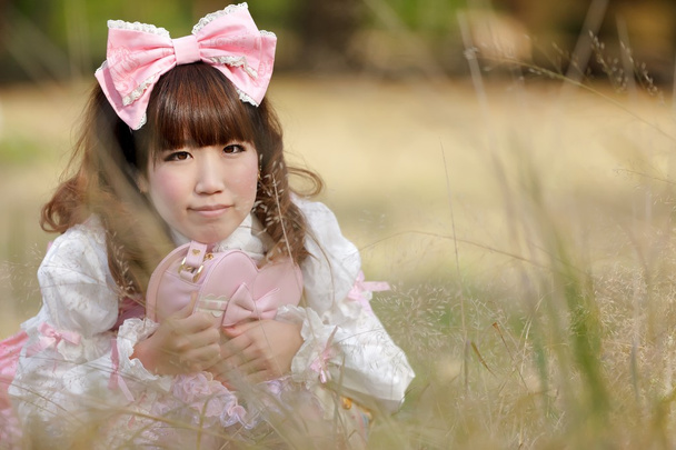 japanese lolita in meadow - Photo, Image