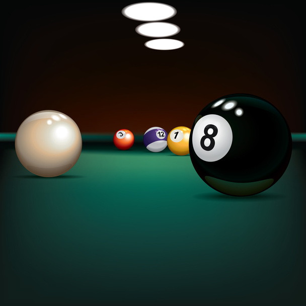 game illustration with billiard balls on green cloth - Vector, Image
