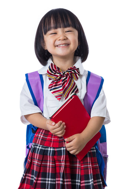 Asiática china poco estudiante chica con escuela bolsa y libros
 - Foto, Imagen