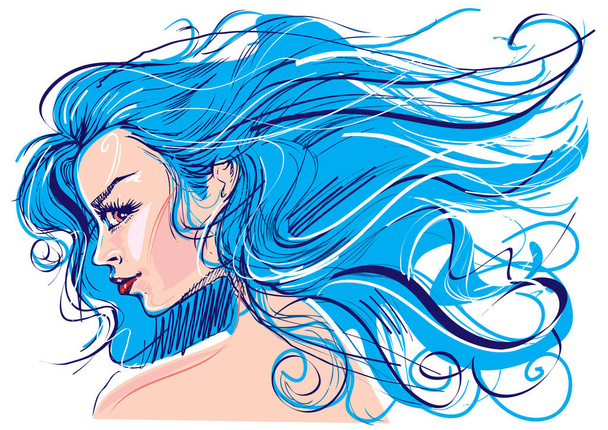 豪華な女の子の青い髪 - ベクター画像
