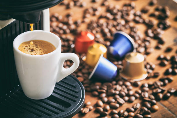 Espresso coffee and machine - Photo, Image
