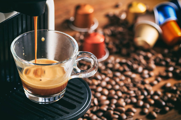 Espresso coffee and machine - Photo, Image