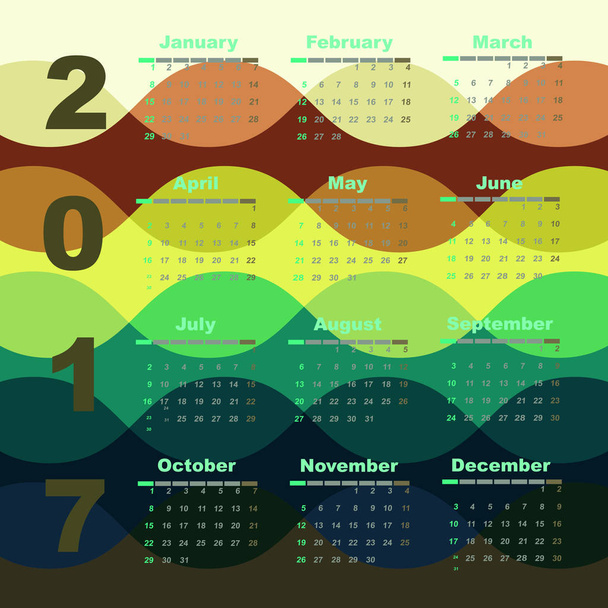 Colorful wave 2017 calendar template - Vector, Image