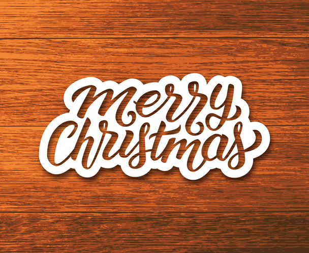 Feliz Navidad saludos texto en etiqueta de papel
 - Vector, Imagen