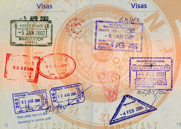 Aziatische visa op kompas achtergrond - Foto, afbeelding