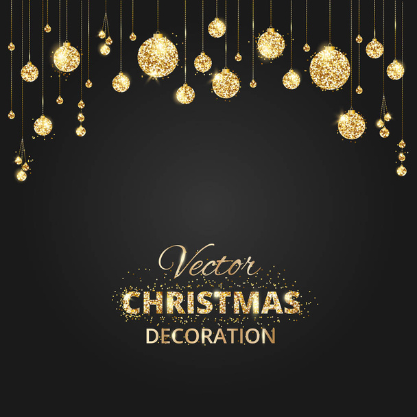 Black and gold Christmas background with glitter decoration. - Вектор, зображення