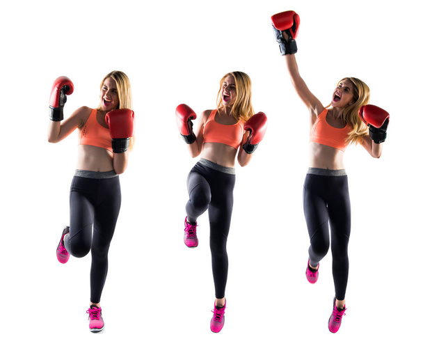 Lucky girl with boxing gloves - Photo, Image