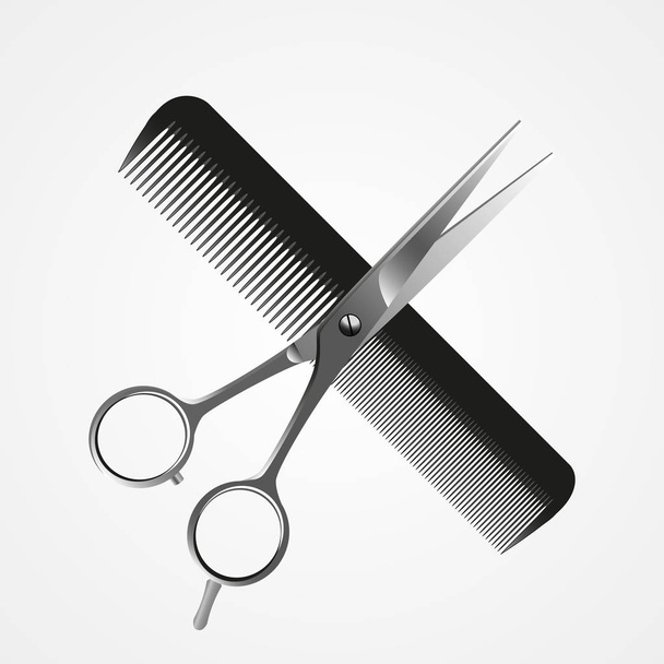 Vector Crossed  Scissors and Comb,  isolated on white - Vector, Imagen