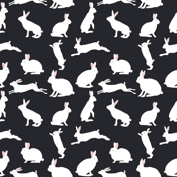 cute rabbit illustration, seamless pattern on blue background - Вектор,изображение