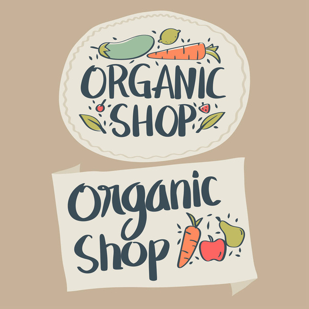 Handdrawn organik gıda Logo kümesi - Vektör, Görsel