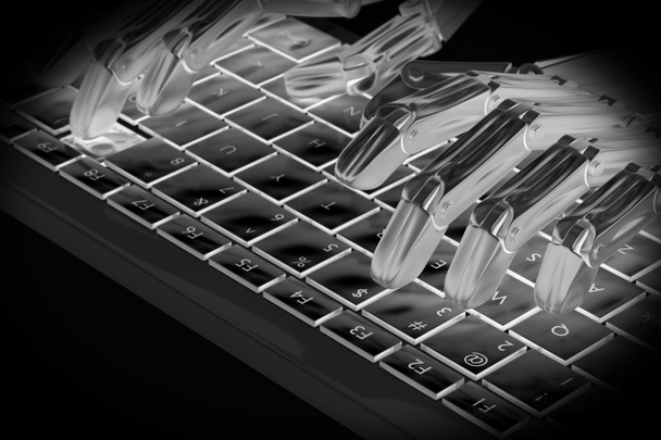 3d illustrazione metallo mani robot sulla tastiera
 - Foto, immagini