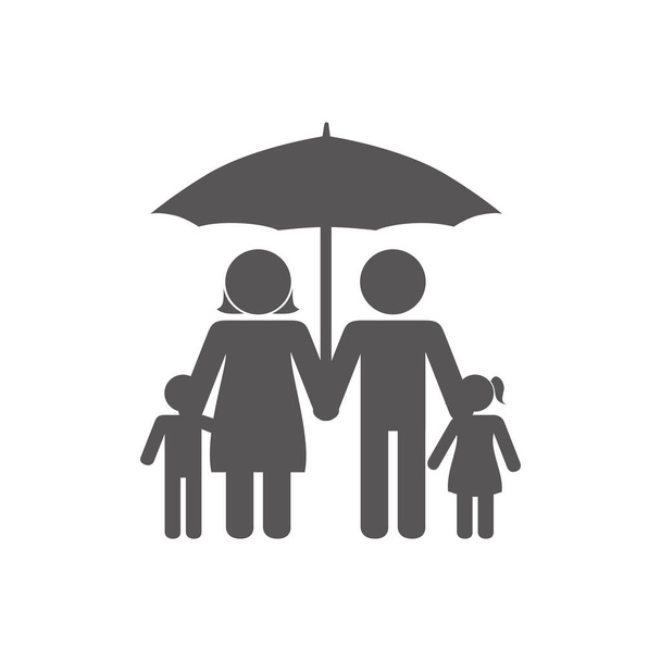 семейный силуэт с зонтиком
 - Вектор,изображение