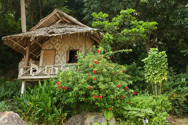 drewniane resort w tropikalnej wyspie - Zdjęcie, obraz