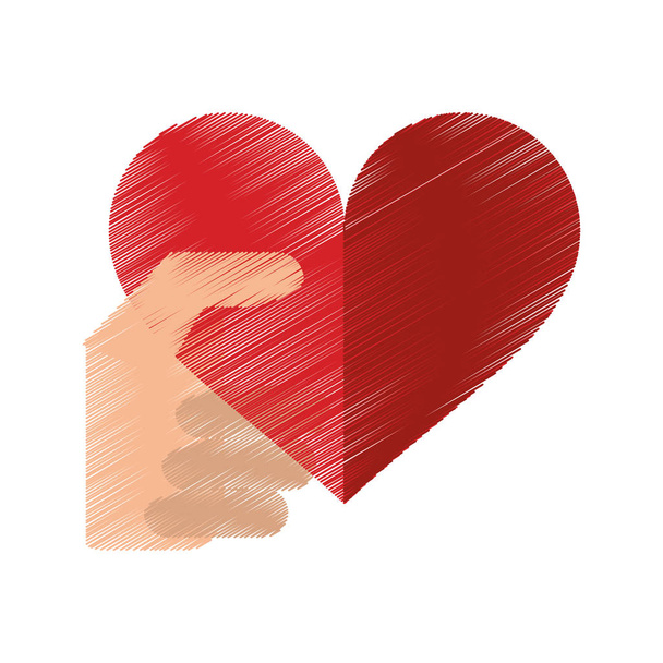 desenho mão com coração vermelho romântico dia dos namorados
 - Vetor, Imagem