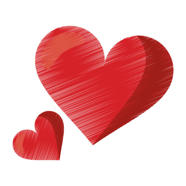 drawing cute red heart love romantic symbol - Vetor, Imagem