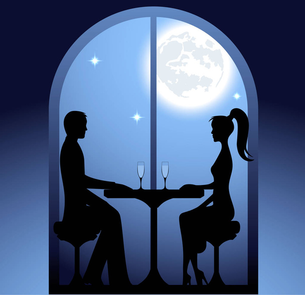 Mann und Mädchen ein romantisches Treffen im Restaurant. St. Valentin - Vektor, Bild