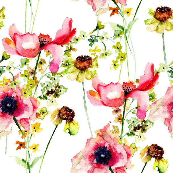 Summer seamless pattern with Stylized flowers - Foto, afbeelding