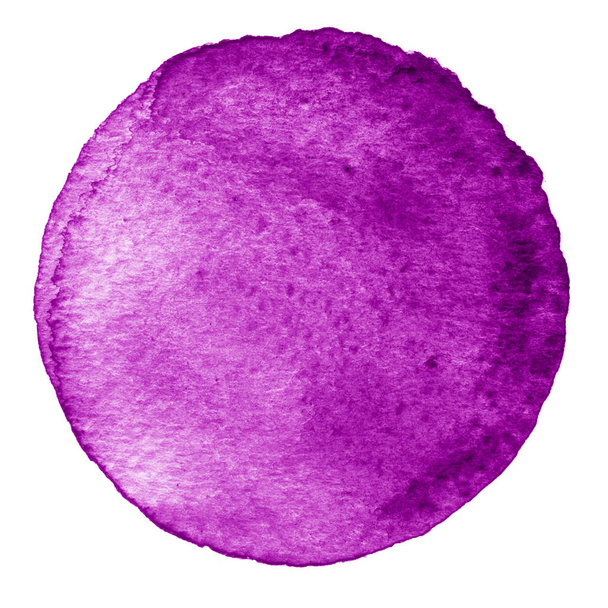 Purple watercolor circle. Stain with paper texture. Design element isolated on white background. Hand drawn abstract template - Photo, Image
