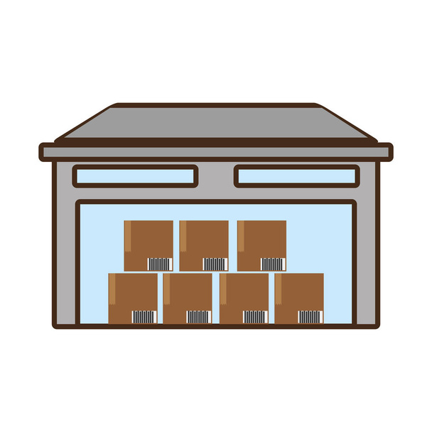 caricature bâtiment entrepôt boîtes en carton fret
 - Vecteur, image
