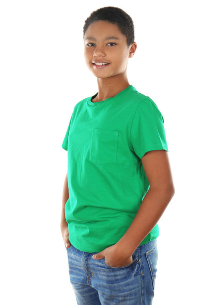African American boy in blank t-shirt - Фото, изображение