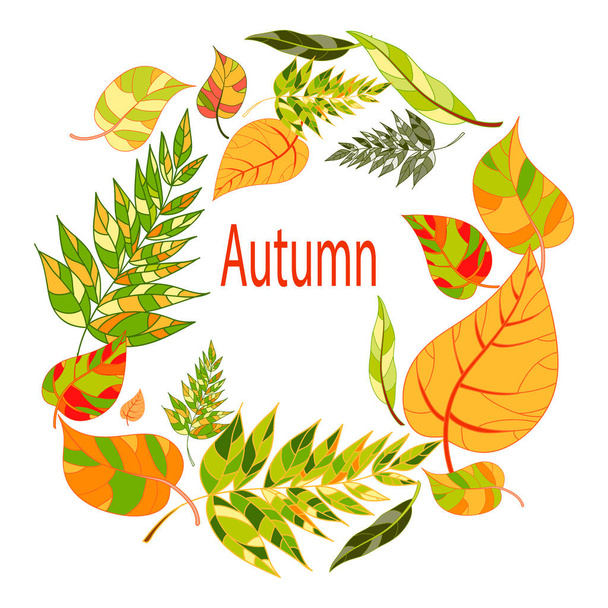 Autumnal round frame. Hand drawn autumn leaves. - Vektori, kuva
