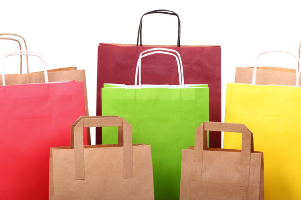 Shopping brown gift bags background - Photo, image
