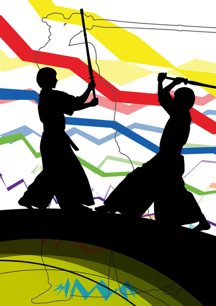 Japanese Kendo sword martial arts active fighters sport silhouet - Vector, Image