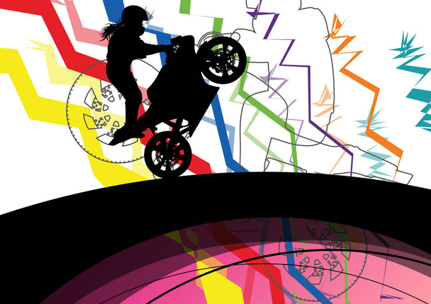 Sport motorbike riders and motorcycles silhouettes abstract illu - Vector, Image