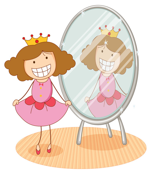 Mädchen und Spiegel - Vektor, Bild