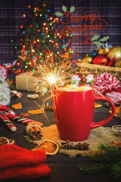 Christmas background with new year decorations and treats.  - Valokuva, kuva