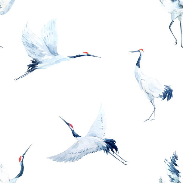 Watercolor crane pattern - Vector, Imagen