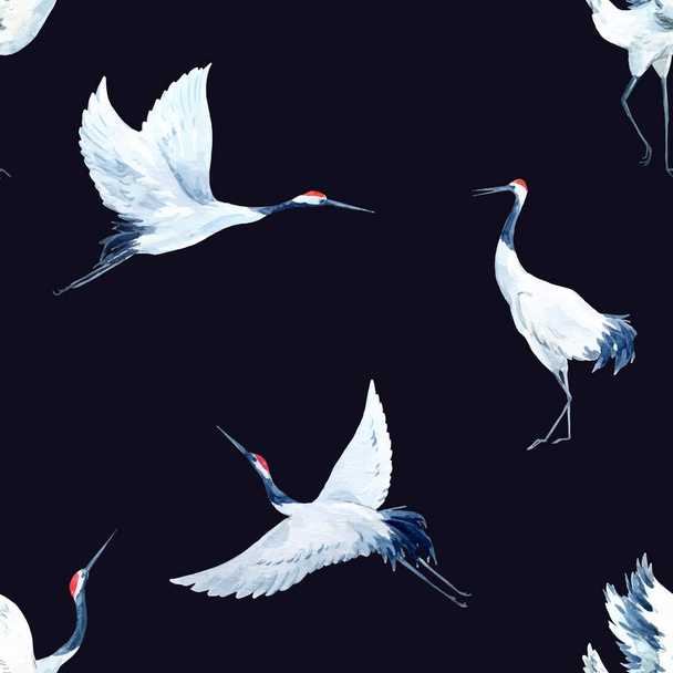 Watercolor crane pattern - Vektori, kuva